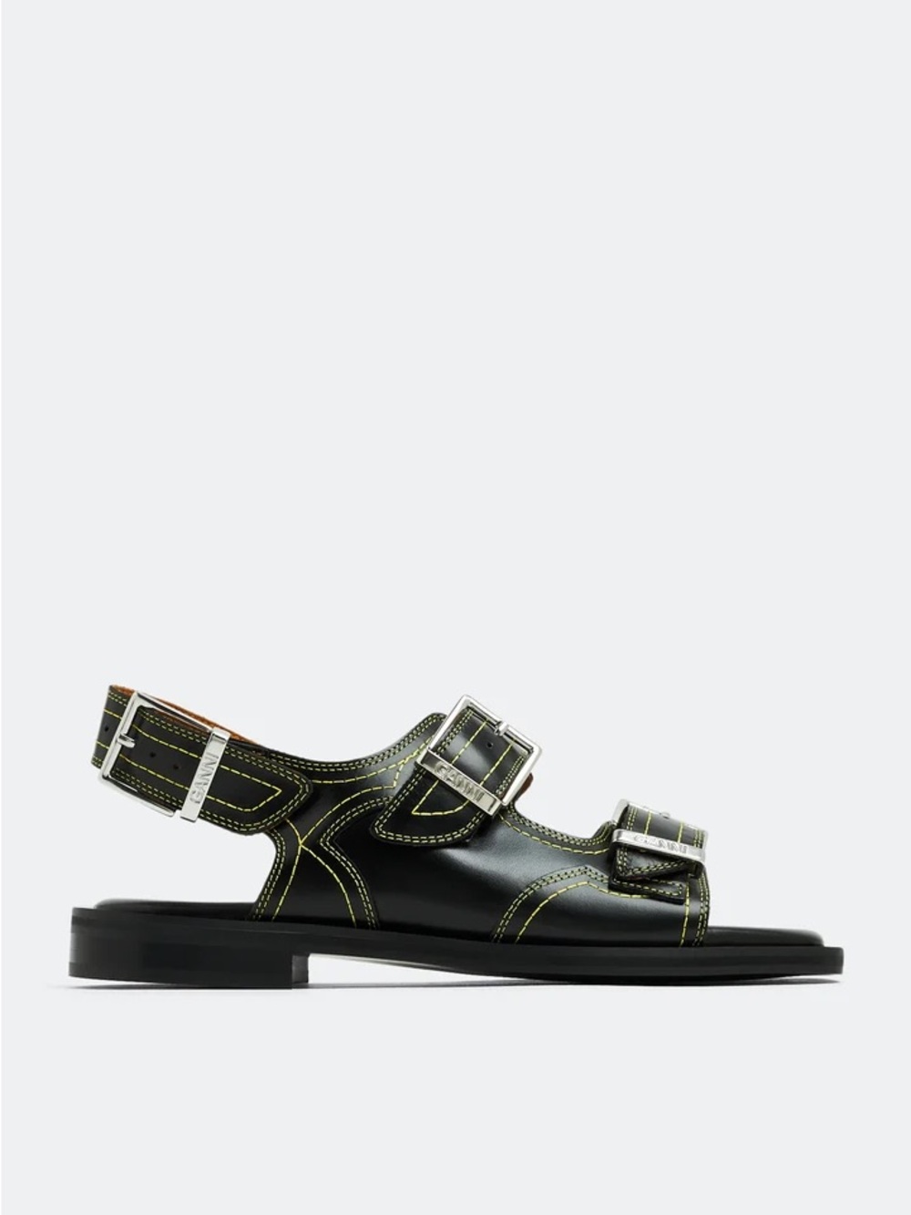 Ganni Western Embroidered Black Leather Sandals - Picture 3 of 6